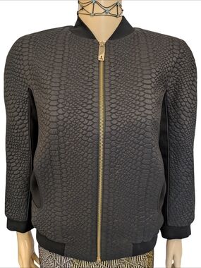 Ted Baker Dahlya Bomber Jacket with Fuchsia Floral Lining and Gold Hardware